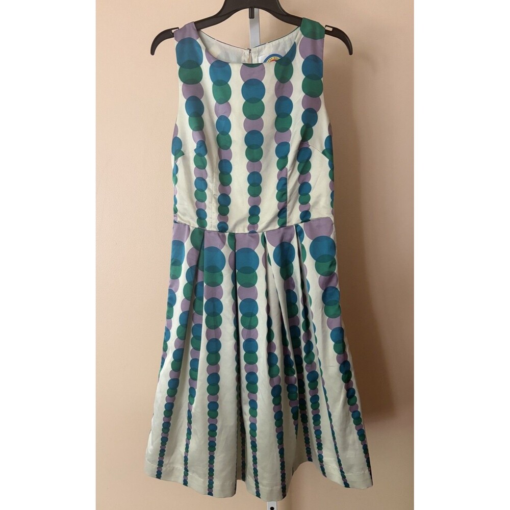 RUBY BELLE Women Lined A Line Purple Blue Polka Dot Pleated USA 4 Dress Zip